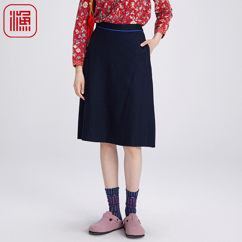 渔女装半身裙女新款秋冬款羊毛呢料简约绣花A型裙子FGGD7226