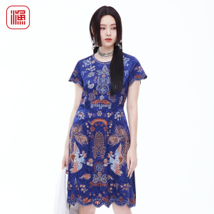 渔牌2026春新中式 凤凰刺绣连衣裙重工提花蕾丝改良旗袍裙FGIA0009