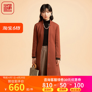 渔牌羊毛大衣女2022年冬季 绣花收腰显瘦长款 毛呢大衣FGED3020 新款