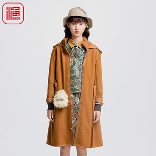 渔牌女装大衣女款新款冬季加厚简约连帽毛呢外套FGGD3201