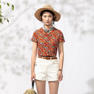 子 渔牌新款 裤 刺绣百搭女装 FGEB6405 休闲短裤