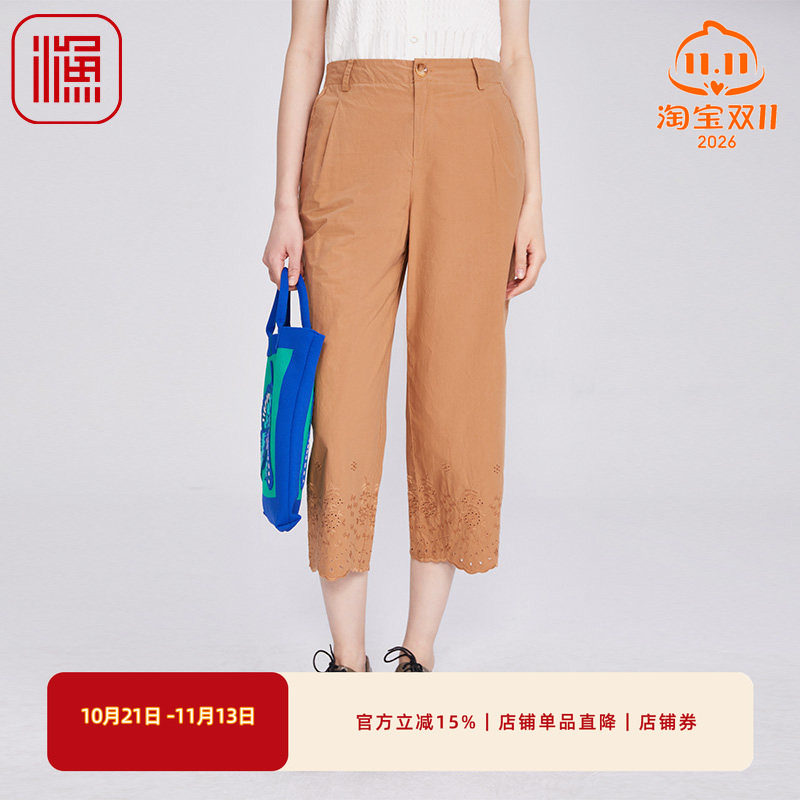 渔牌女装短裤女2025新款夏绣花简约休闲阔腿长裤FGHB6227