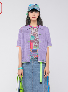 渔牌女装开衫毛衣女新款夏复古盘扣镂空针织休闲上衣FGGB3608