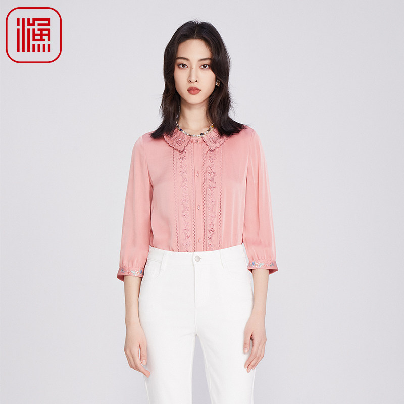 渔牌女装衬衣女款2025新款真丝桑蚕丝弹力绣花衬衫高级感FGHA2220