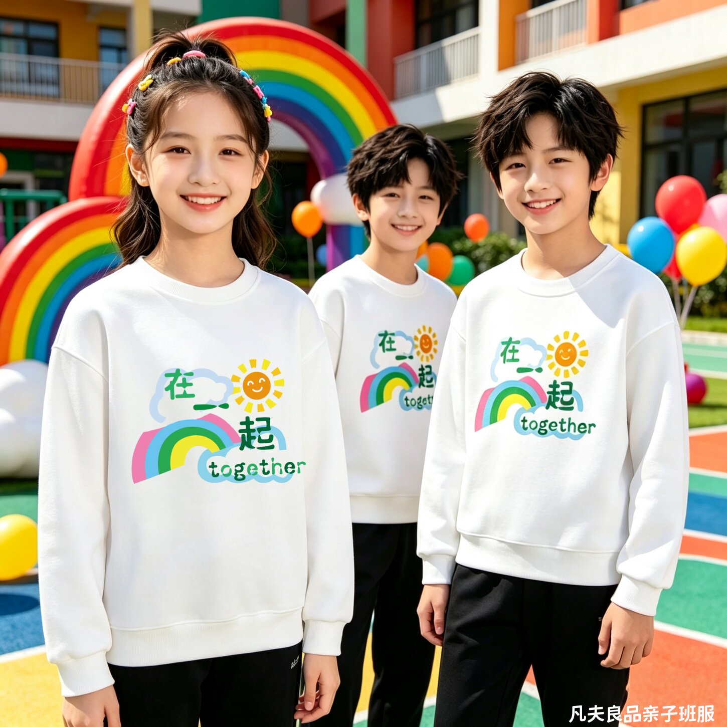 在一起幼儿园运动会班服卫衣男女儿童小学生演出活动加绒纯棉上衣