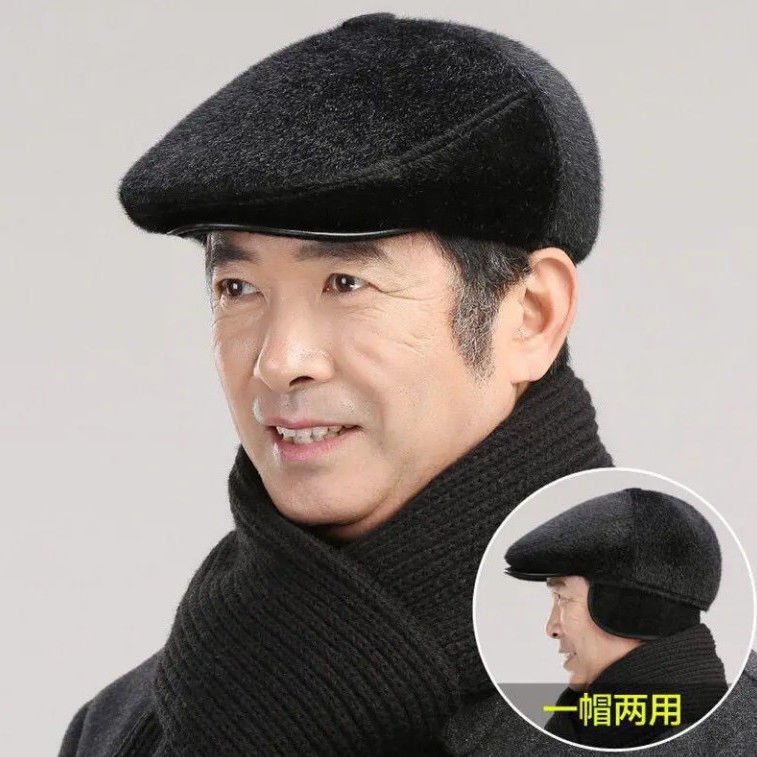 冬天爷爷爸爸休闲鸭舌帽秋冬季中老年男士保暖护耳加绒加厚前进帽
