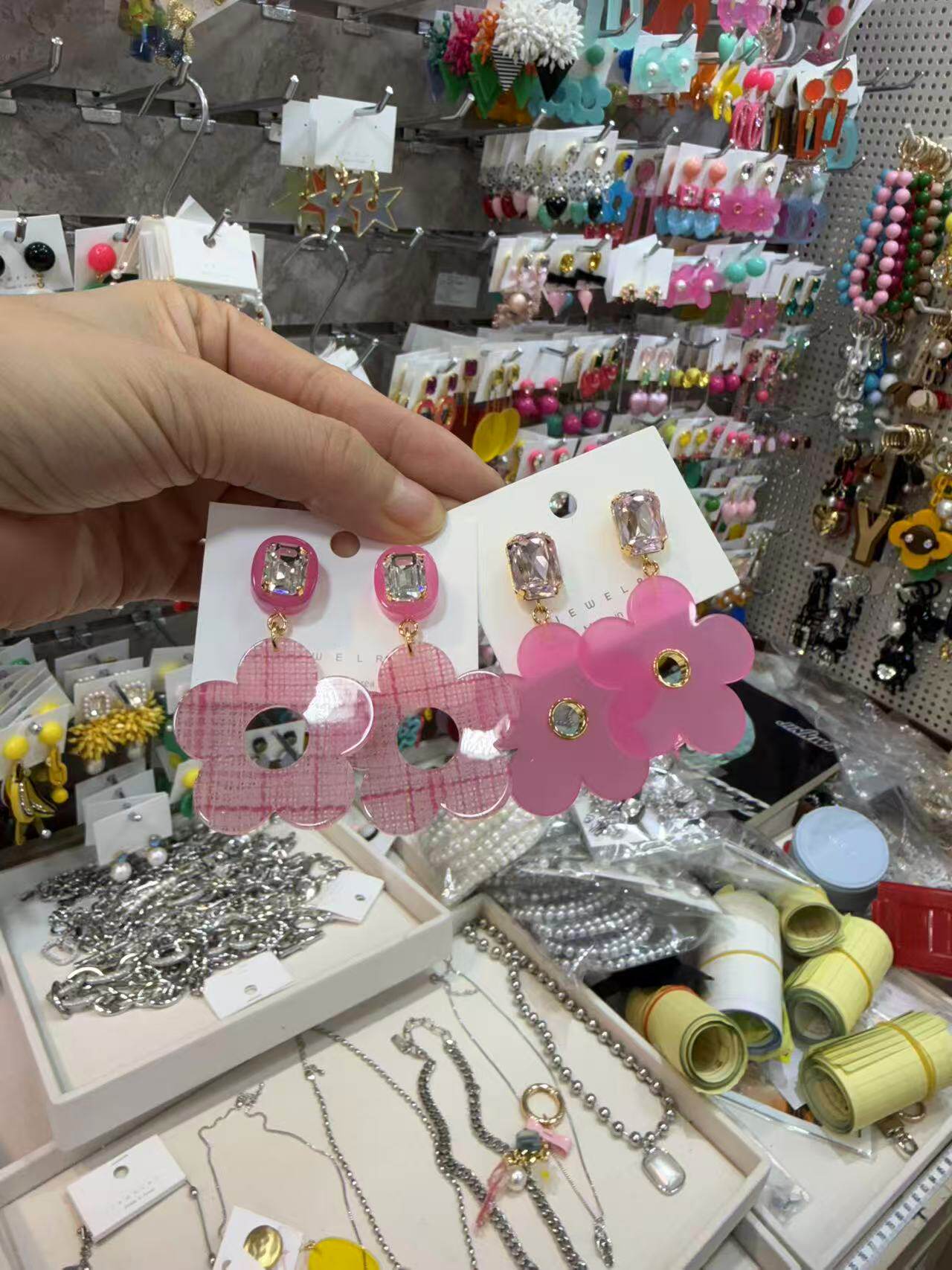 韩国进口耳环春夏新品方糖水钻多色花朵韩系女主耳饰度假风耳环