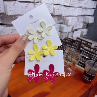 韩国进口正品陈昊宇同款耳环时尚小清新多色亮面立体花朵百搭气质