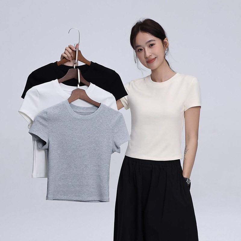 Umi十三行女装2026春装新款短款弹力紧身女式短袖t恤女辣妹上衣女图片