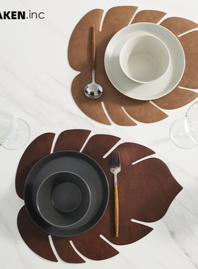 皮革餐垫高级感龟背北欧风纯色异形桌垫防水防油隔热垫家用可定制