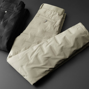 冬季新款 御寒保暖商务休闲压胶羽绒裤 男士白鹅绒修身直筒羽绒裤