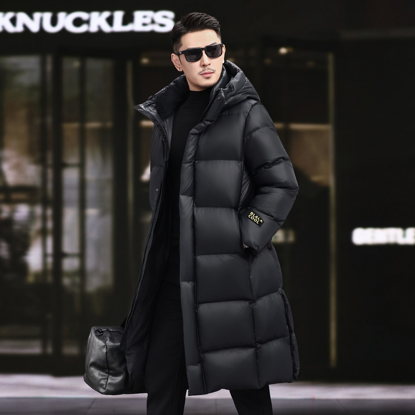 冬季高端鹅绒休闲羽绒服男户外御寒保暖时尚帅气长款连帽鹅绒外套