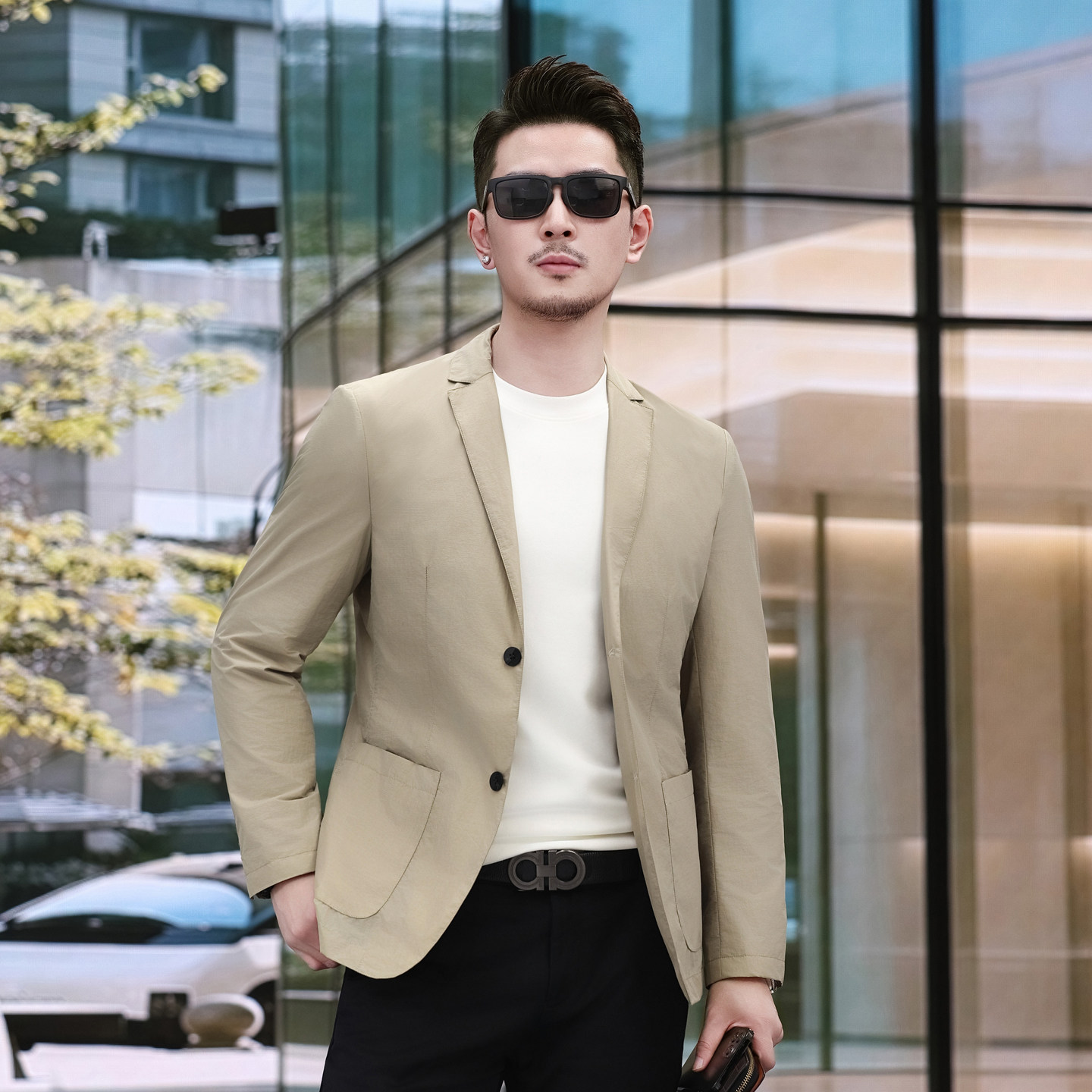 春秋高端简约商务休闲西服男士轻薄舒适微弹修身时尚便服单西外套