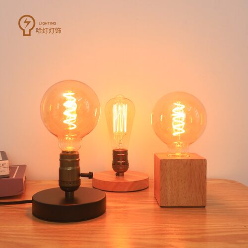 床头卧室灯泡台灯实木爱迪生钨丝灯复古灯木砖装饰灯氛围灯礼物 - 封面