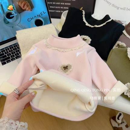 【冬季必入】加绒加厚打底衫冬季上衣秋衣女童半高领长袖t恤内搭