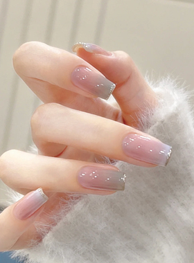 小清新盛世白茶高级灰色调渐变美甲成品假指甲可拆卸穿戴甲日常款