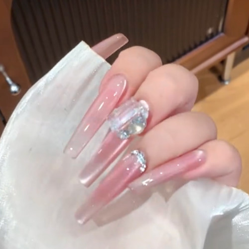 新娘甲猫眼美甲蜜桃穿戴甲纯手工