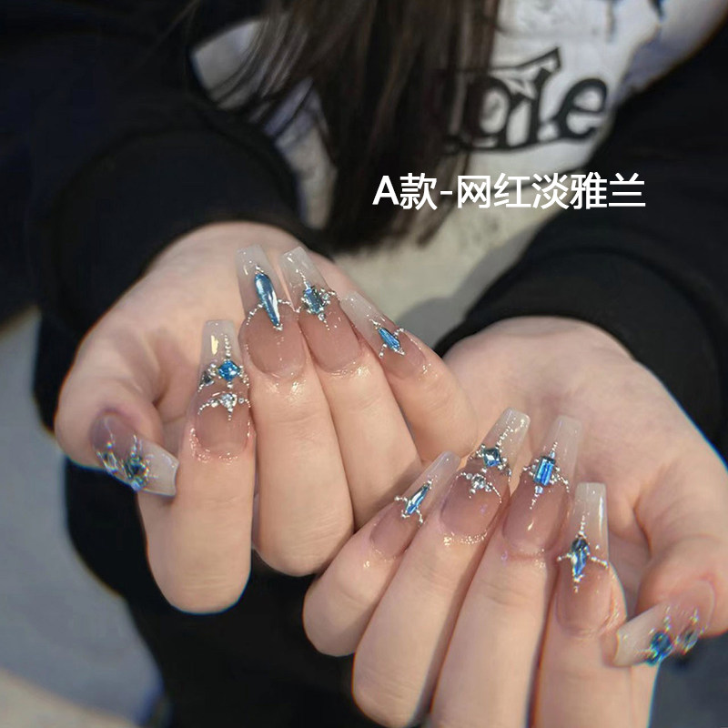 穿戴甲纯手工网红款蓝色妖姬系列
