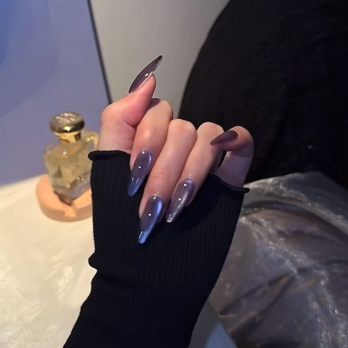 紫色猫眼气质显白纯手工穿戴甲