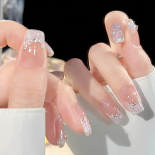 敲显气质极光纹理螺纹胶美甲成品假指甲贴片可拆卸穿戴甲孕妇甲