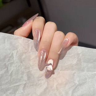 【落日霞光】纯欲温柔气质仙女极光爆闪猫眼显白美甲贴手工穿戴甲