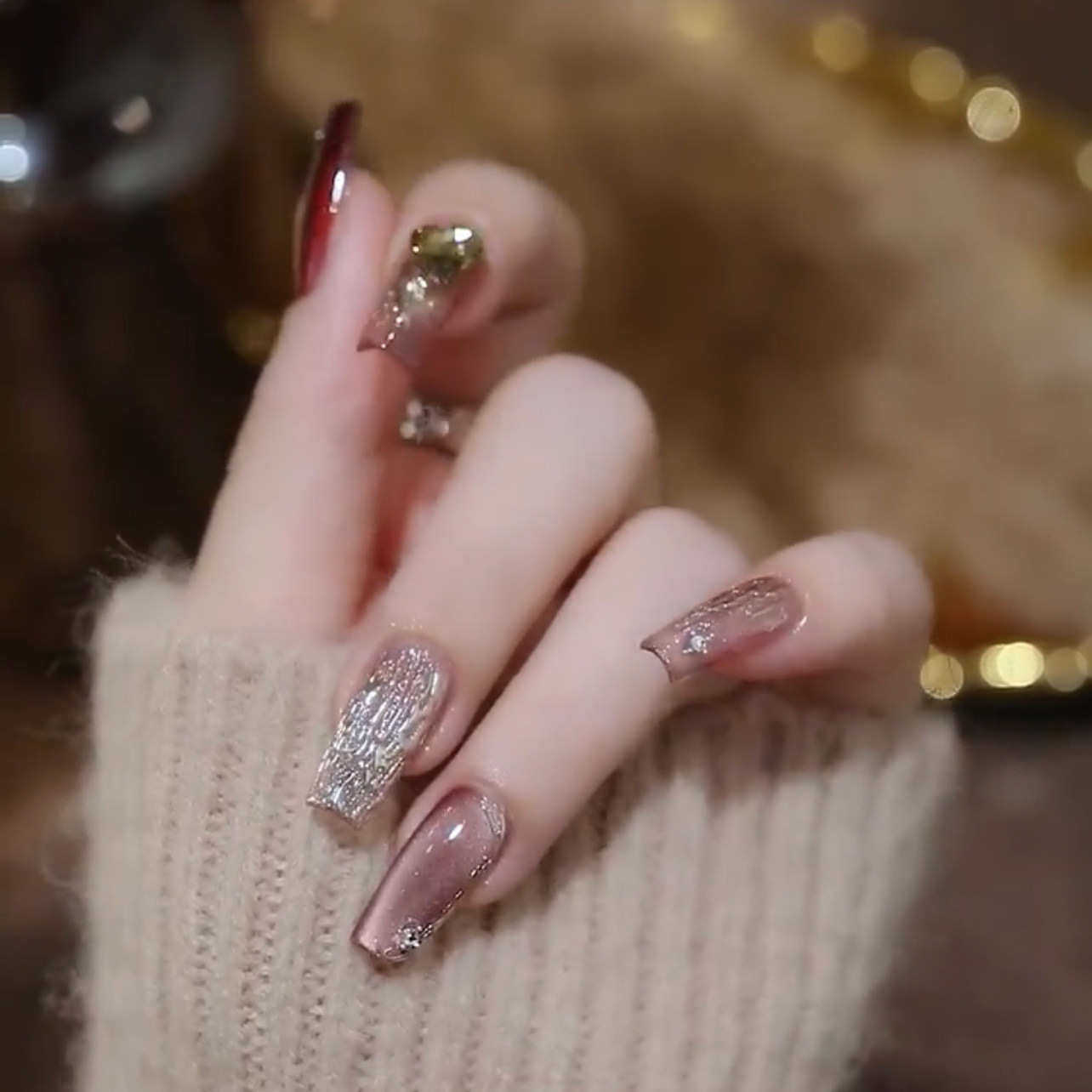 爆款美拉德猫眼玻璃珠浅茶咖显白巴洛克美甲成品手工可拆卸穿戴甲,彩妆/香水/美妆工具,穿戴甲/甲片,淘宝优惠券,粉丝福利购,淘宝优惠卷