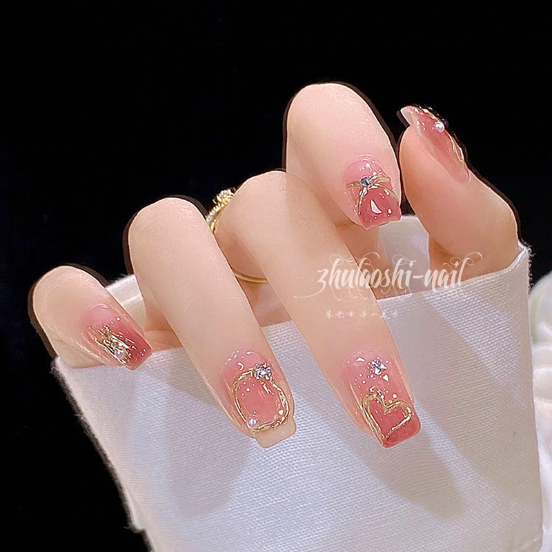 温柔粉嫩仙女buling渐变甜酷爱心美甲成品假指甲纯手工可拆卸穿戴