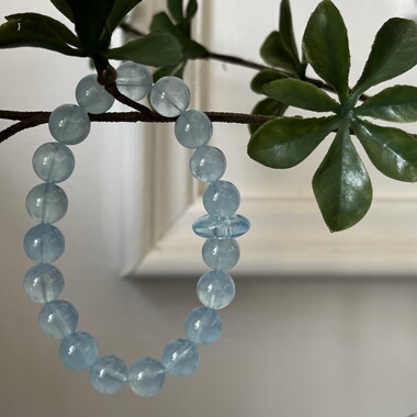 海蓝宝-喜水金海蓝宝白月光白水晶蓝晶石手链双圈手串生日礼物