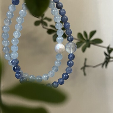 水-天然水晶黑发晶蓝晶石海蓝宝黑曜石手串招财五行喜水补水礼物