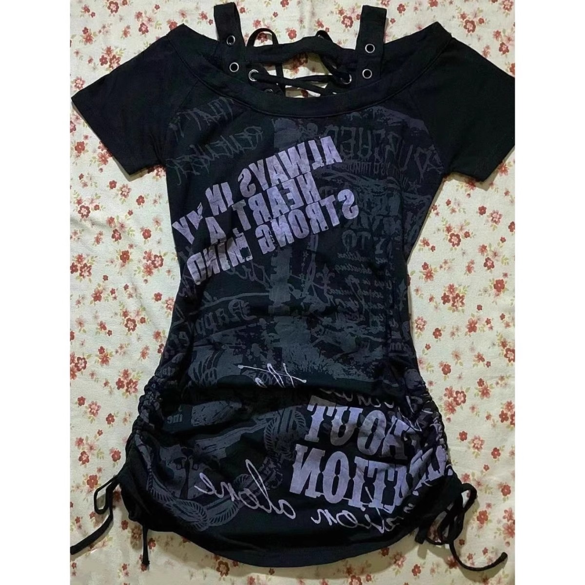 印花吊带背心辣妹亚比上衣大码