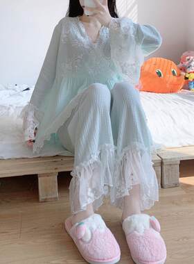 春夏长袖长裤特大码套装家居服女