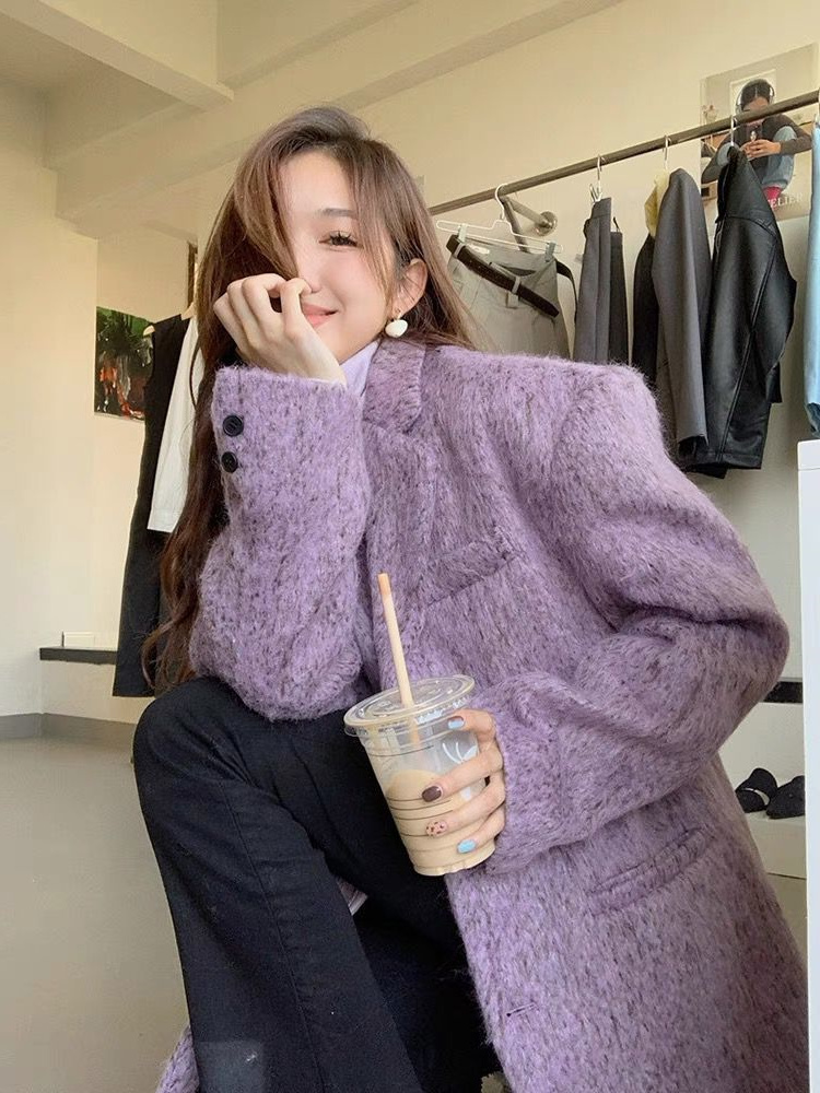 呢子西装大衣女设计感加厚特大码