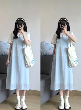 300斤宽松显瘦减龄短袖衬衣裙ins