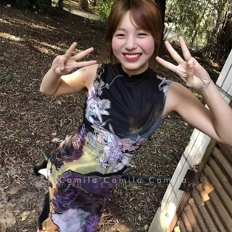 大码新中式撞色改良旗袍连衣裙女