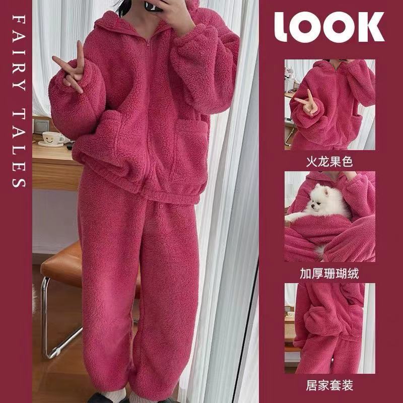 加绒加厚宽松超大码睡衣珊瑚绒女