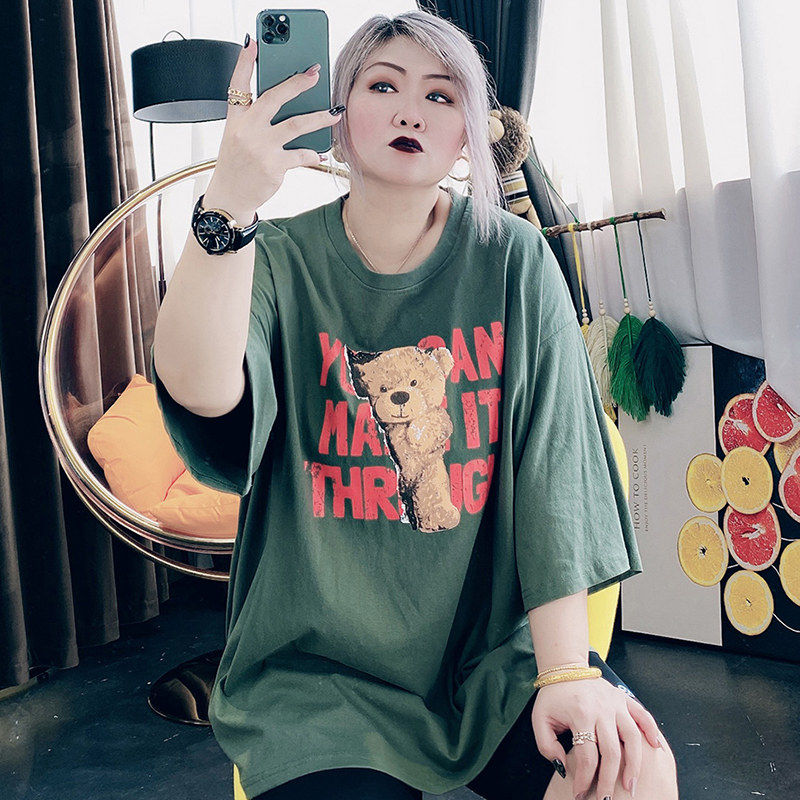 260斤韩版加肥加大码短袖t恤宽松胖mm套头遮肉百搭圆领上衣300女