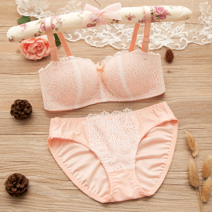 女士性感蕾丝无钢圈文胸套装调整型聚拢少女无痕半杯内衣内裤薄款