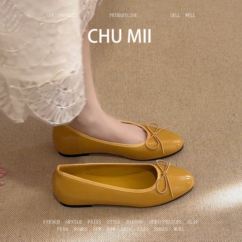 羊皮版~黄色小香风蝴蝶结包鞋女法式漆皮玛丽珍鞋软底内增高瓢鞋,女鞋,浅口单鞋,淘宝优惠券,粉丝福利购,淘宝优惠卷