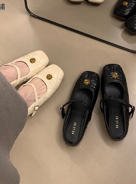 KE LI QI  小香风包头半拖鞋女外穿温柔方头一字带内增高凉拖鞋女