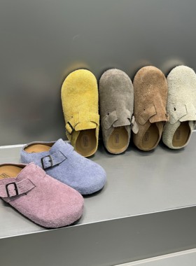 TLE MIKELIN 韩版绒面勃肯鞋女外穿半包拖懒人鞋金属扣带平底单鞋