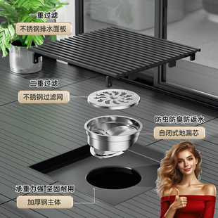 户外庭院地漏阳台室外75/110管专用不锈钢露台通用下水道防虫毛发