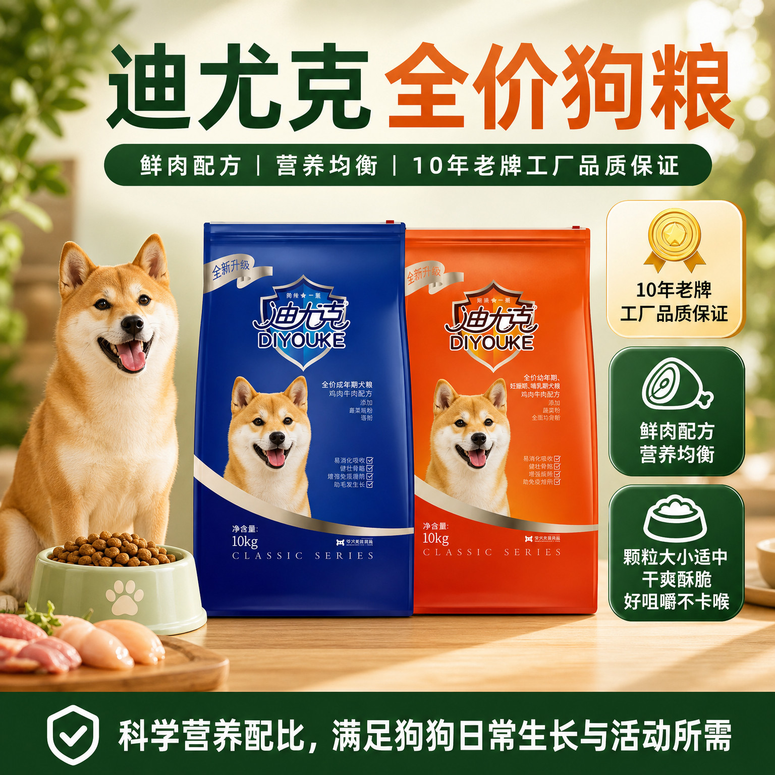 迪尤克全价营养狗粮10kg
