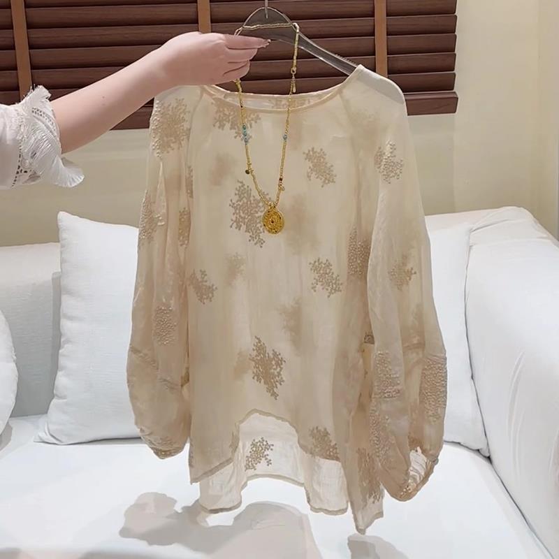 宽松衬衫女慵懒风刺绣小衫