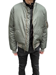 AQUADEVIDA 复古飞行员MA1夹克军绿色羽绒服bomber外套男秋冬加厚