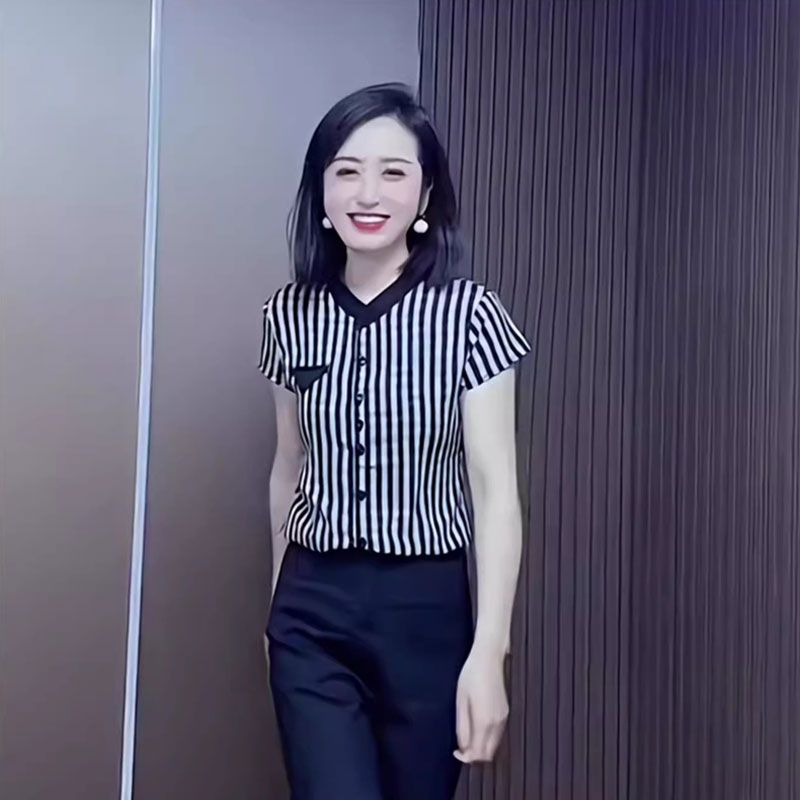 欧货高端气质条纹短袖薄衬衫