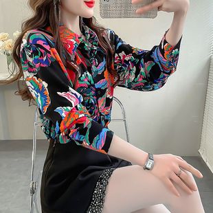 2026早春新款洋气高贵鲜艳印花薄款宽松衬衫女百搭时尚减龄显瘦