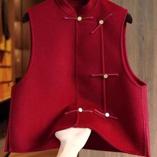中国风新式老钱风宽松红色毛呢马甲女秋冬季洋气高级时尚外搭背心