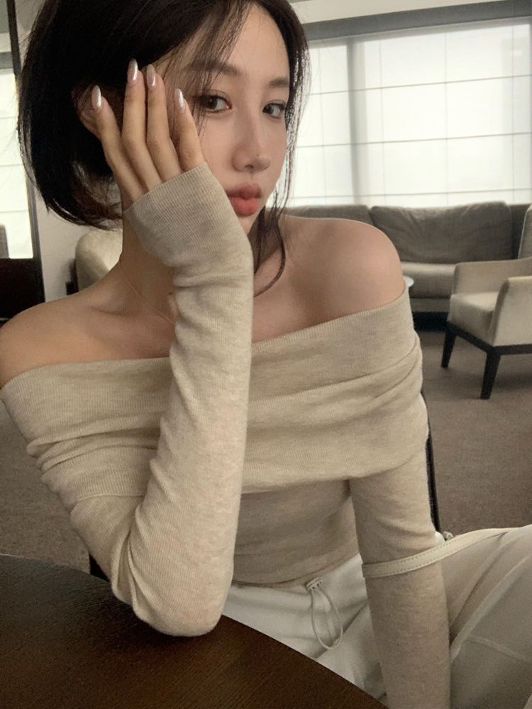 清仓捡漏~专柜撤回大牌外贸针织打底衫毛衣女装一字肩内搭T恤上衣