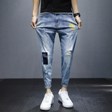 21牛仔裤男修身潮牌休闲九分裤子韩版潮流春季弹力小脚K3301-P55，男装牛仔裤，星座1006