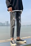 2021新款春装破洞牛仔裤潮男九分裤韩版休闲乞丐裤子男K891-P45，男装牛仔裤，星座1006
